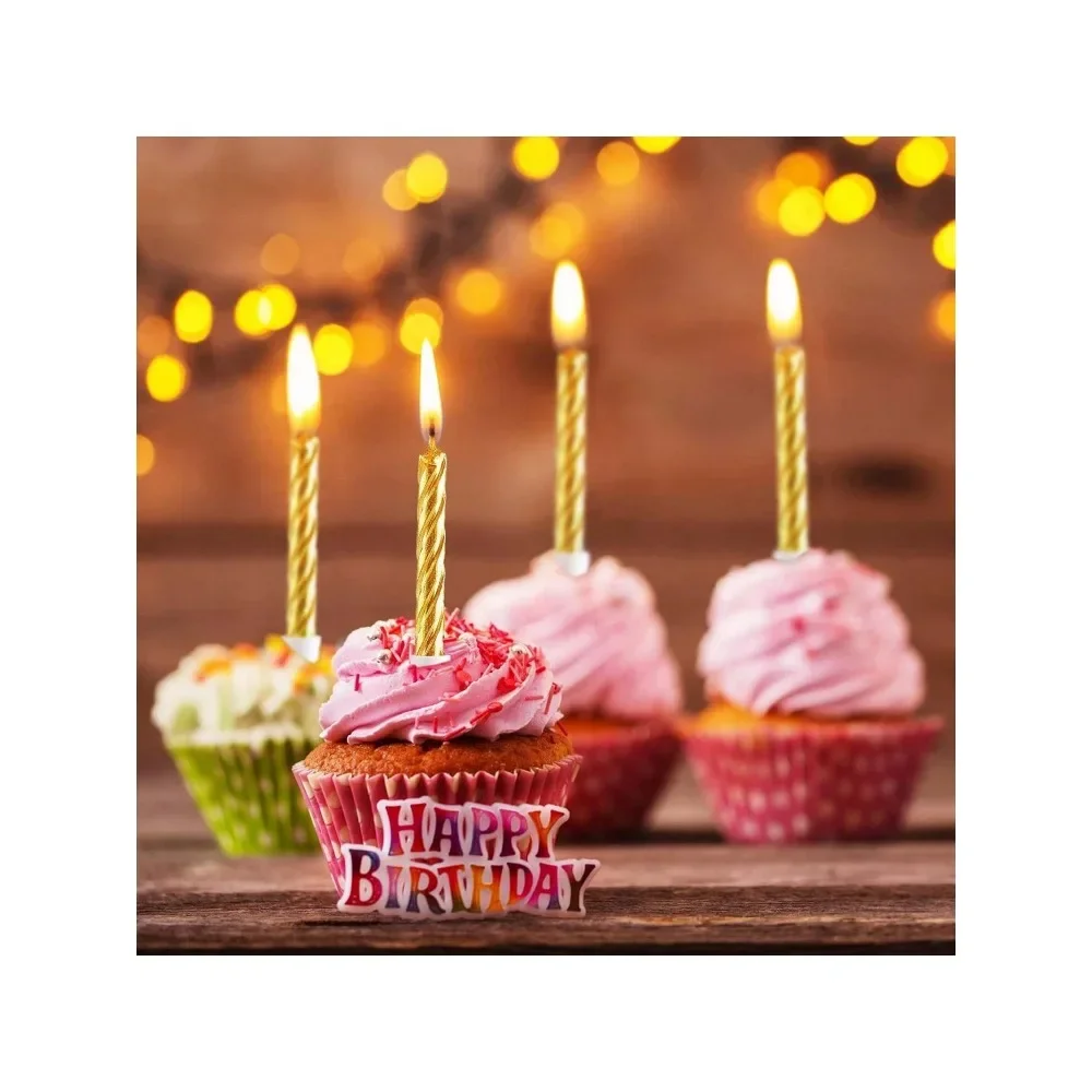 شموع حلزونية بخيوط ذهبية ، حفلات ، مهرجان ، احتفال ، تزيين الكيك ، 10 شموع عيد ميلاد