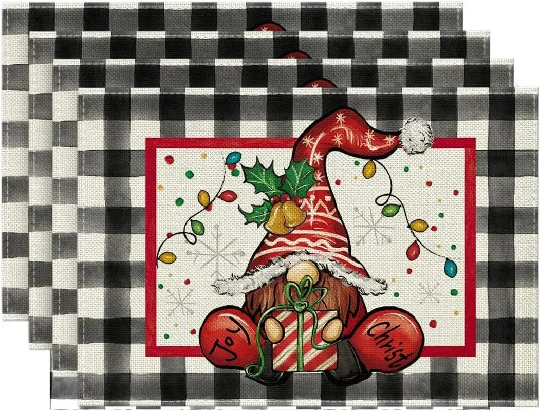 Christmas Placemats 32x45cm Linen Christmas Trees Snowflake Gnome Print Table Mats Xmas Table Pads For Home Hotel