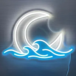 Neon Sign Moon over Sea Neon Light Twilight Wave LED Wall Signs for Room Decor Anime Neon Light Moon Sign Gifts