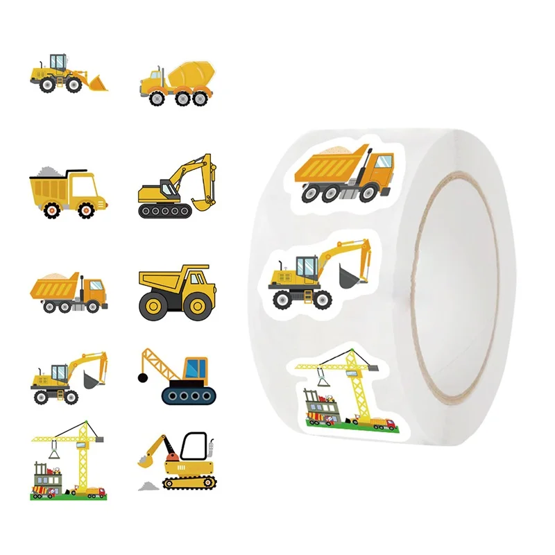 500PCS Cartoon Truck Paper Labels Thank You Sticker Sealing Decoration Scrapbooking Stationery Hand Accounting Supplies for Kids