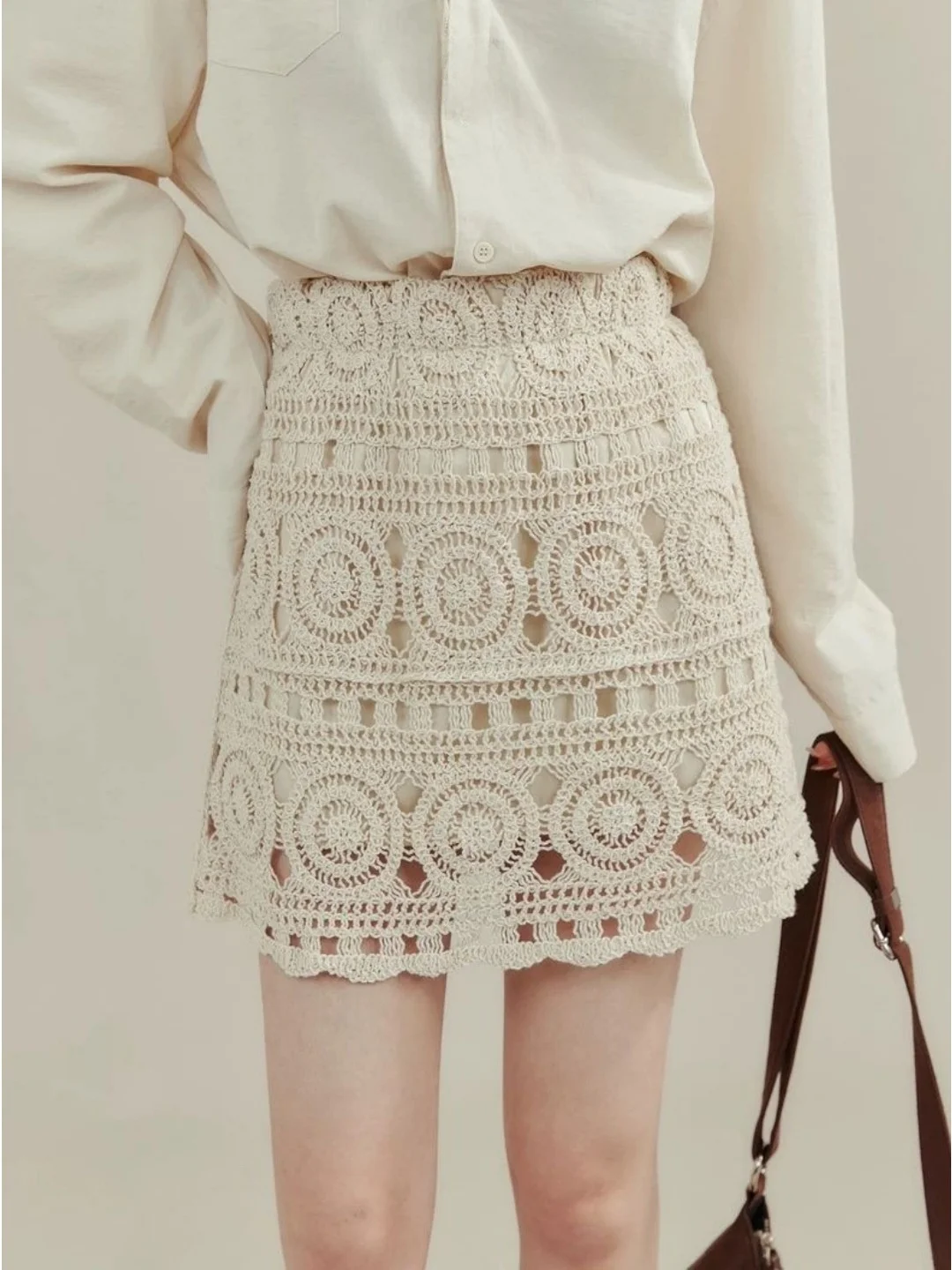 High Waist A-Line Skirt Women's Gentle Style Knitted Splicing Slimming Layering Skirts for Daily Wear Loose Fit Elastic ...