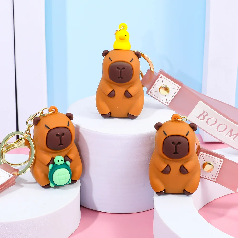 MINISO Cute Cartoon Capybara Pendant Keychain Toy Doll Bag Hanging Ornaments Lovely Kapila Pelican Crocodile Animal Keyrings