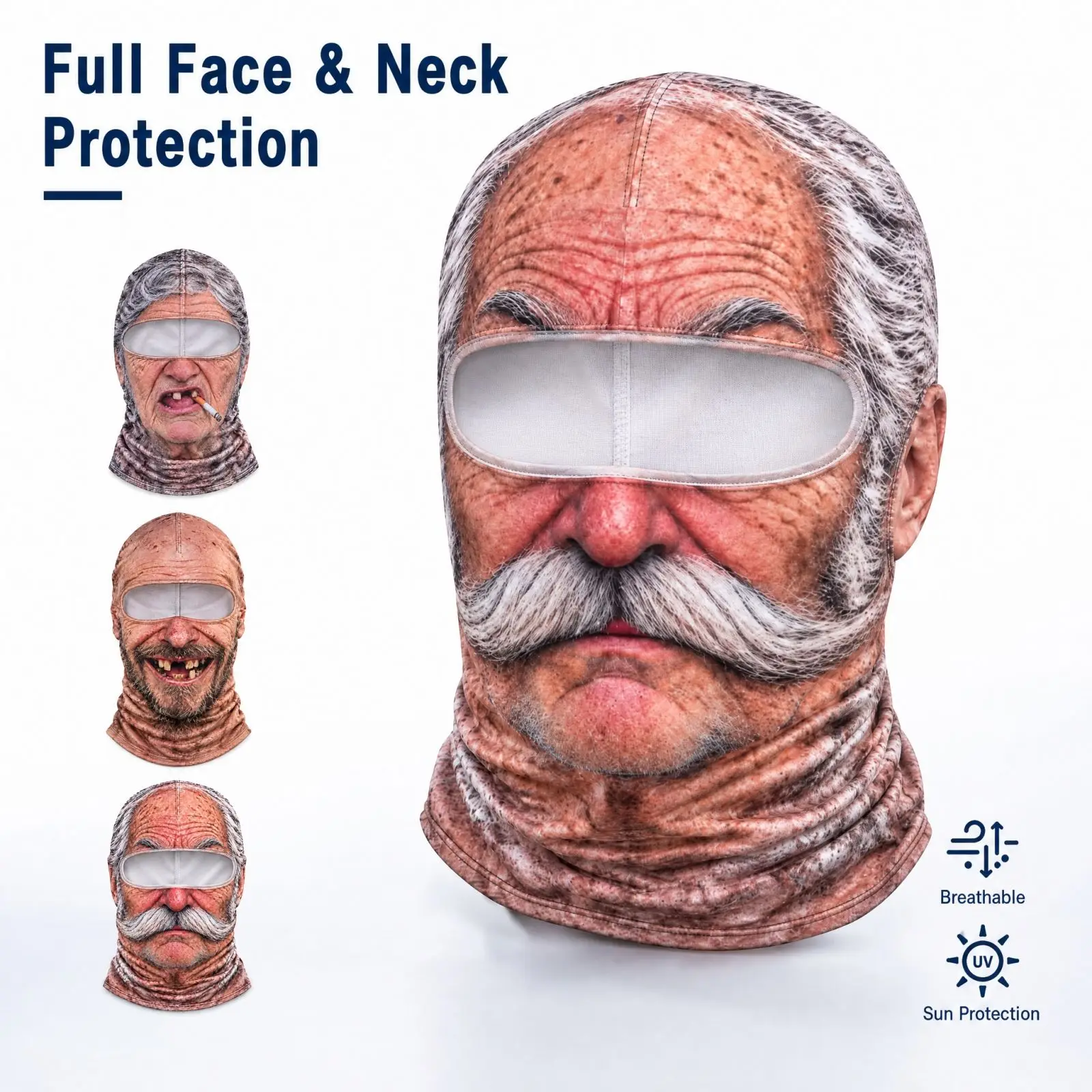 3d Realistic Balaclava Breathable Face Mask Sun Protection Full Face Neck Protection Old Man Headgear Outdoor Cycling Neck 2026