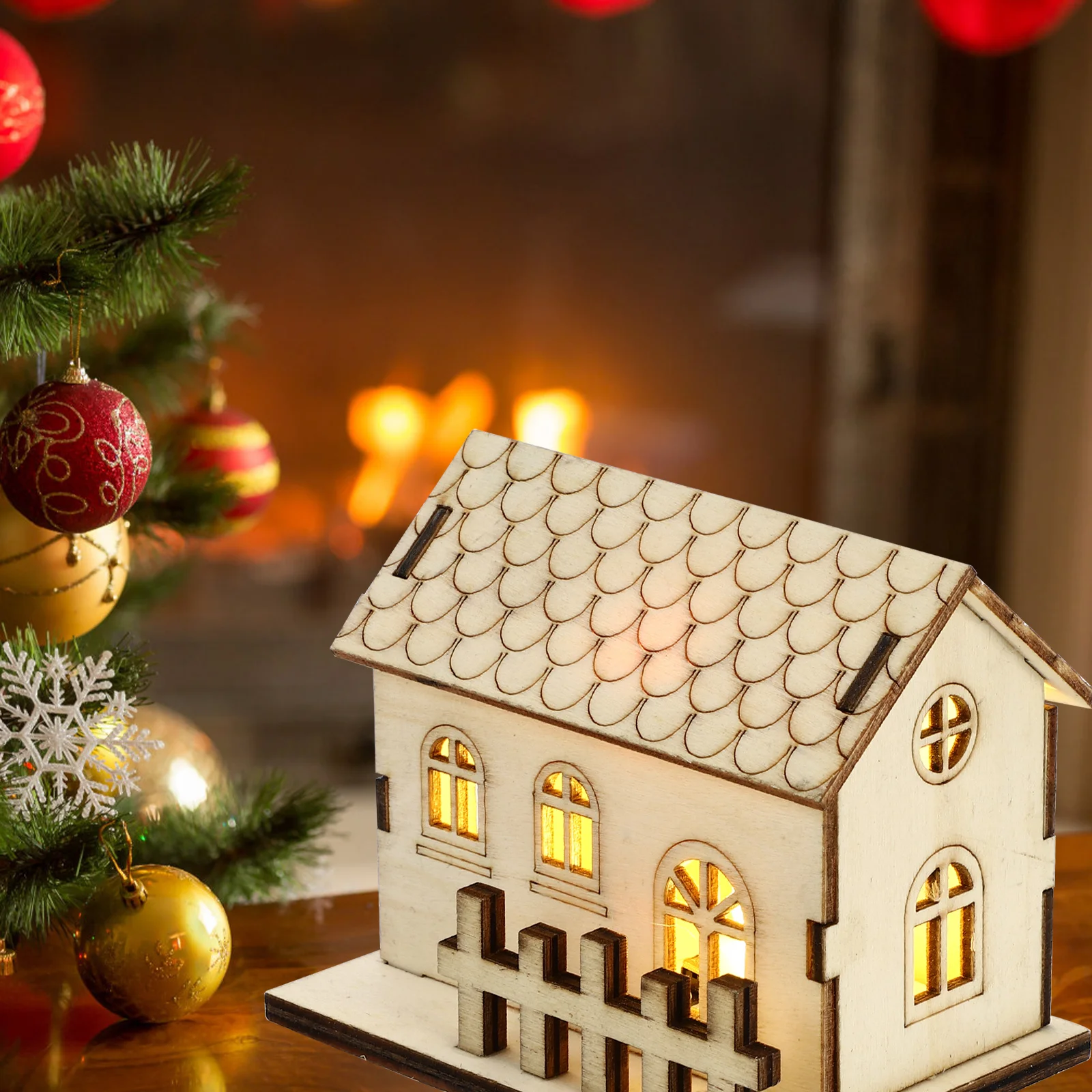 

Christmas Mini Luminous Wooden Glowing Villa Exquisite Craftsmanship Light Desktop Decoration Xmas Party Gift