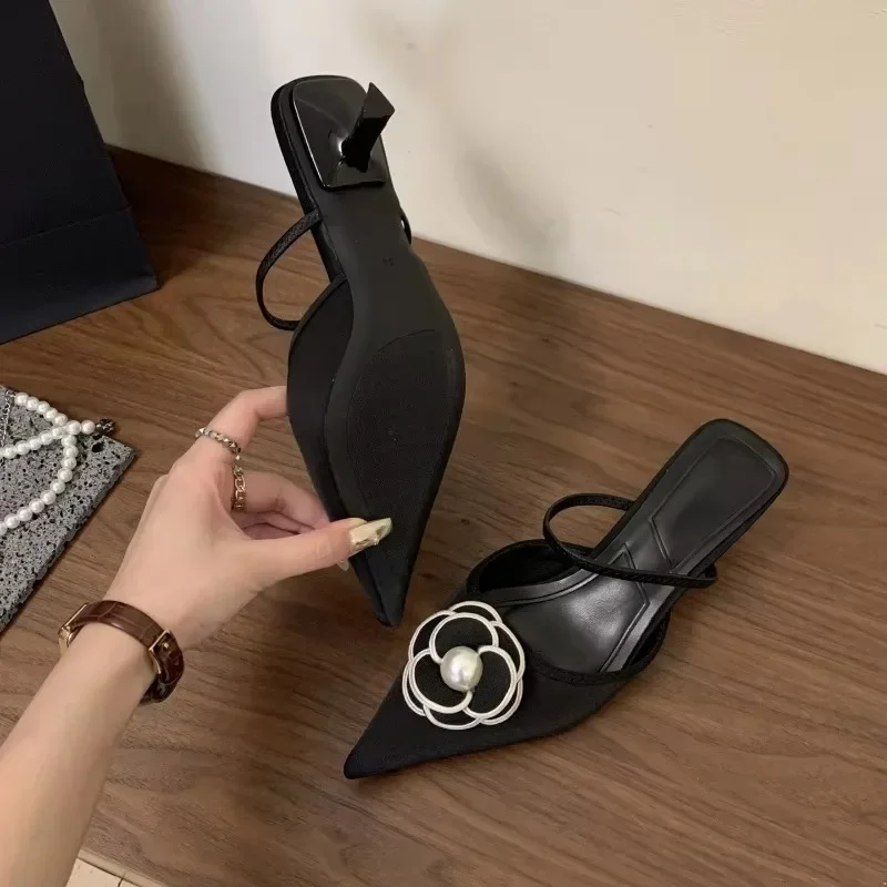 2025 زهرة أشار تو عالية الكعب النساء الفاخرة مصمم الصنادل الإناث الصيف أنيقة موضة مضخات زهرة البغل النعال النساء #6