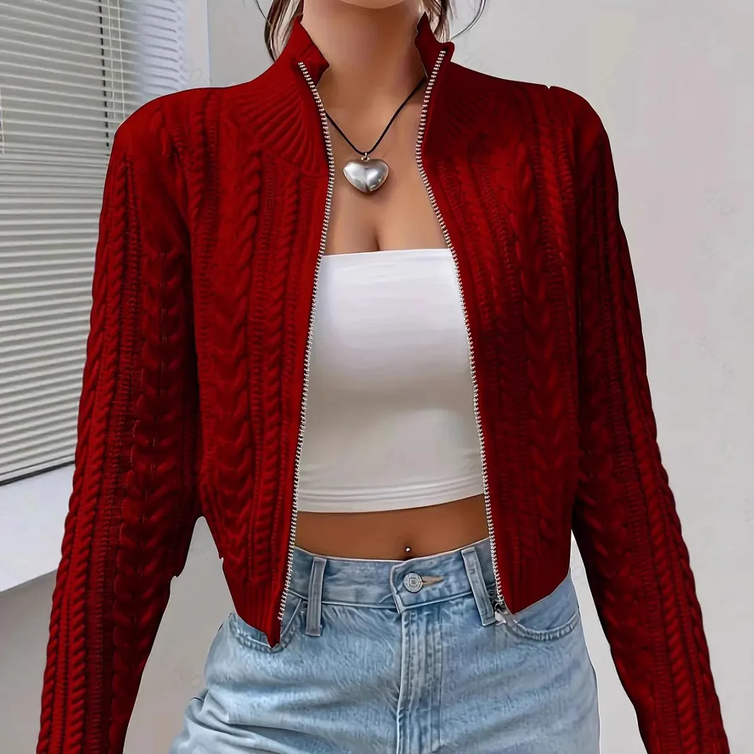 

Лидер продаж, вязаный кардиган на молнии, короткий свитер для женщин, осень-зима 2022, новый стиль, корейская модная универсальная маленькая куртка