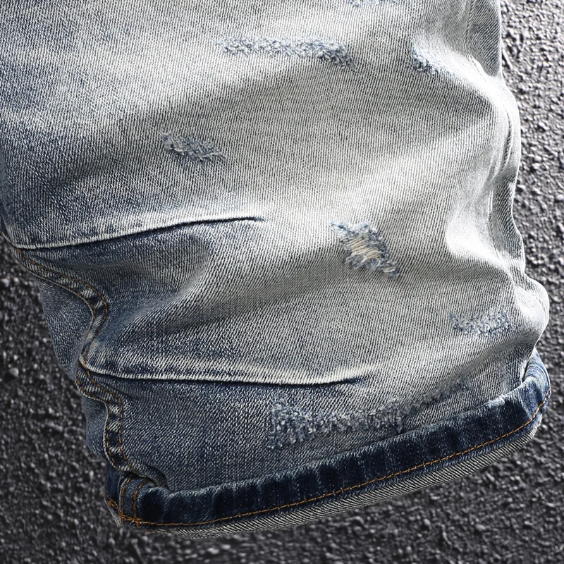 Summer Designer Fashion Men Jeans High Quality Retro Blue Stretch Slim Fit Ripped Denim Shorts Y2K Vintage Casual Shorts Hombre