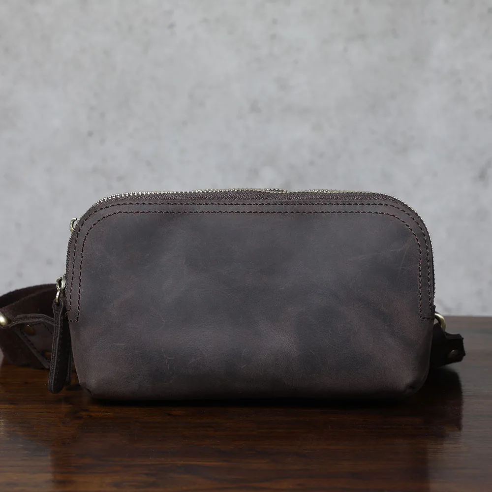 Echte Leder-Umhängetasche für Herren, Multifunktionale Clutch-Tasche, Schlichte Modische Handytasche aus Rindsleder, Oberste Schicht Rindsleder – Detail 7
