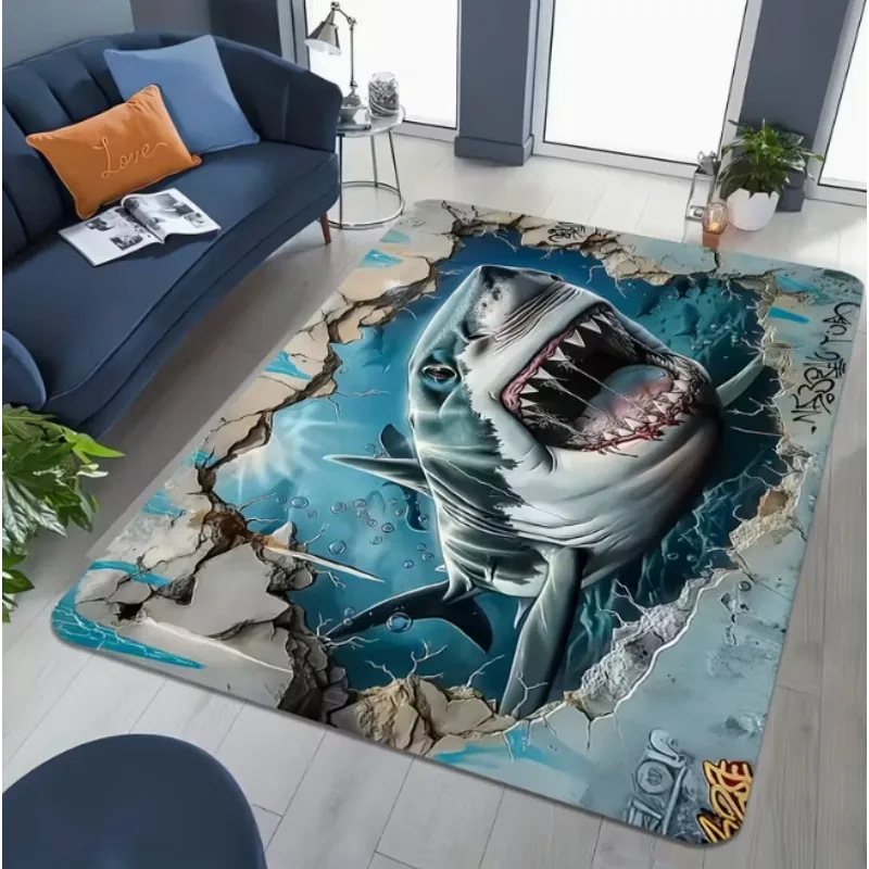 Cartoon Shark Animal Pattern Large Carpet Warm Home Modern Style Ins Style Living Room Bedroom Study Office Home Decoration