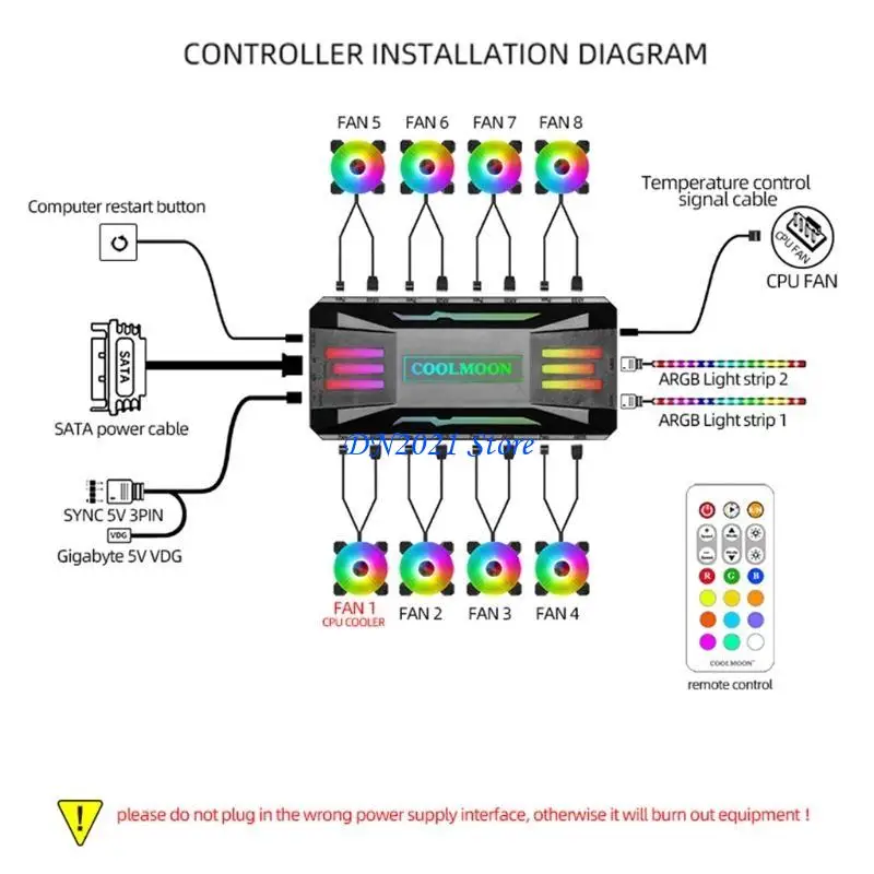 

Контроллер F3KE Coolmoon ARGB, вентилятор для умного пульта дистанционного управления, 4-контактный ШИМ, 3-контактный ARGB, для
