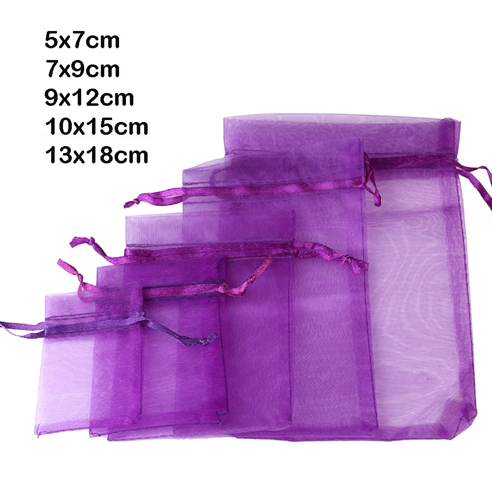 50 pçs/lote 13x18 cm Plain Transparente Organza Mesh Bag Bundle Bolso Drawstring Gift Bag