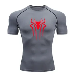 Spider Superhero Logo Print T-Shirt Men Compression Shirt Fitness Sportswear Outdoor Cycling Workout T-Shirt Quick Dry Top S-3XL
