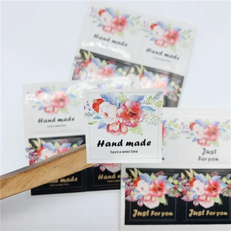 80pcs/lot Just for you Flower Square Thank you hand made sealing package label DIY Multifunction Seal Sticker Gift