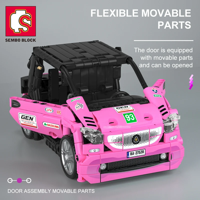 GZDY BLOCKS Technical 676PCS Racing Car Building Blocks Pull Back Vehicle Model Bricks MOC Toys Pink Holiday Gift For Children