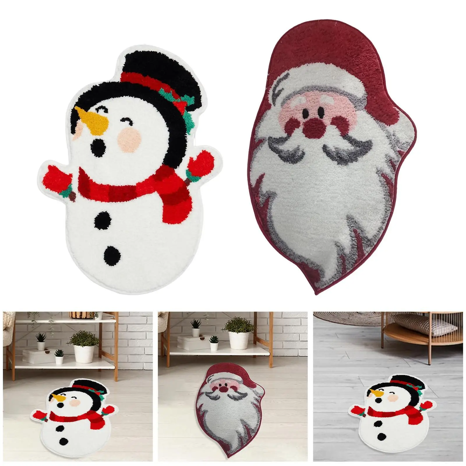 Christmas Bathroom Rug Water Absorbent Shower Mat for Indoor Porch Bedroom