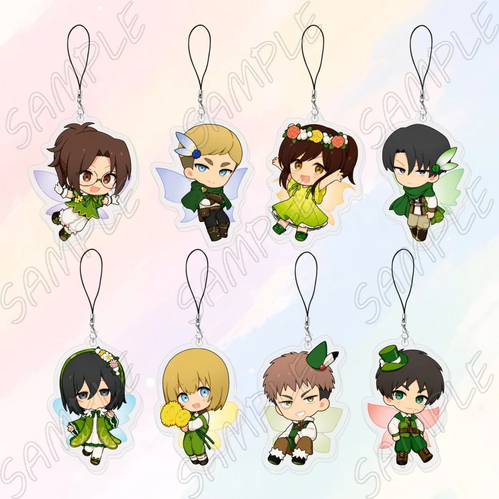 Cute Fairy Anime Attack on Titan 6cm Acrylic Keychain Lanyard Phone Charm Eren Levi Ackerman Shingeki No Kyojin Bag Pendant Gift