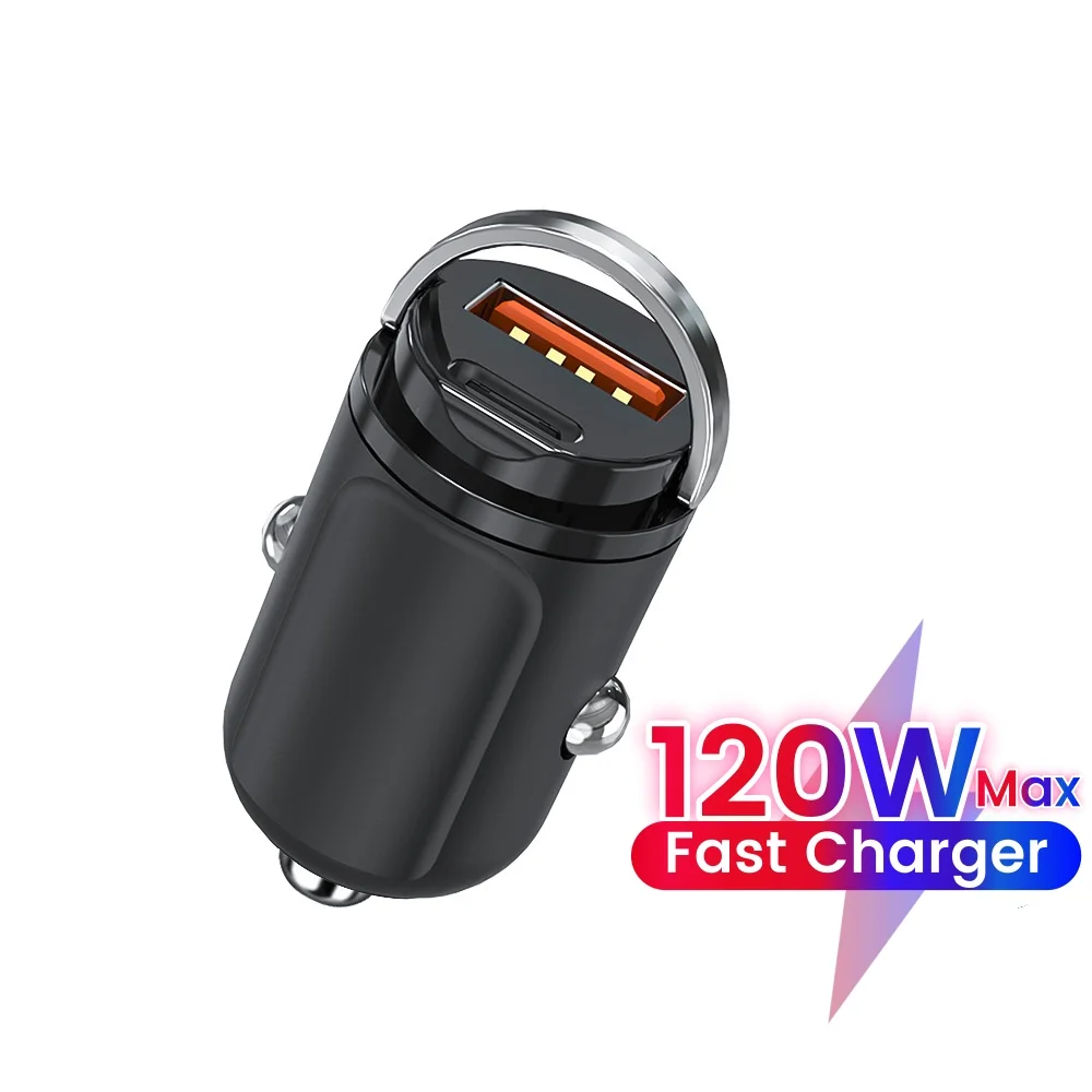120W Type C + USB anneau chargeur de voiture adaptateur de charge rapide pour Xiaomi Huawei Iphone 16 chargeur de voiture de téléphone portable