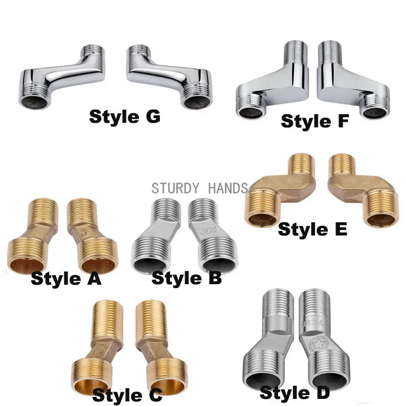 2 Pieces/Pair of Solid Brass Adjustable Bathroom Shower Faucet Wall Mounted Adapter Angle Valve