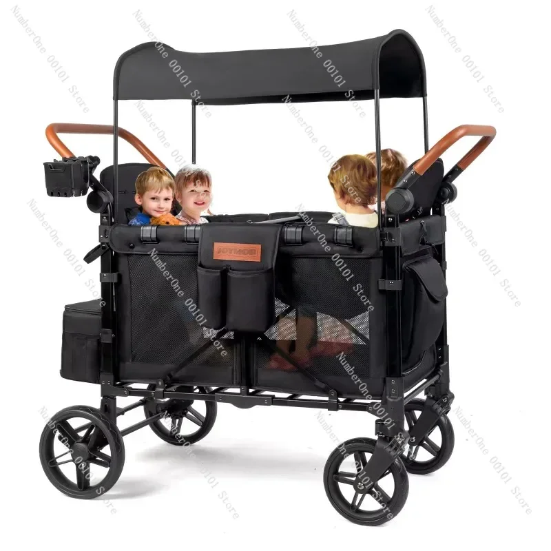 

Outdoor Wagon Stroller 4 Seat with Full Canopy Camping Folding Wagon Stroller 4 Seater for Kids