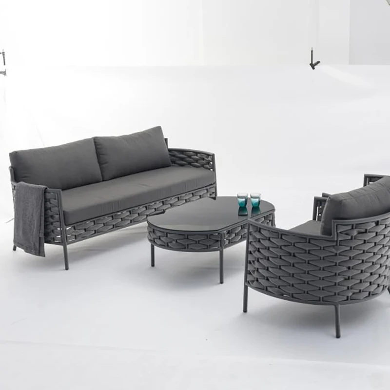 

Rattan Wicker Furniture Modern Design Twist Outdoor Chair 4 Pieces Garden Sofa Set High Quality Aluminum Frame