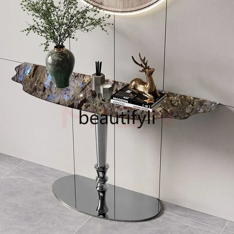 イタリアのミニマリストライト高級大理石高級石玄関テーブルハイエンドエントリーステンレス鋼玄関コンソール