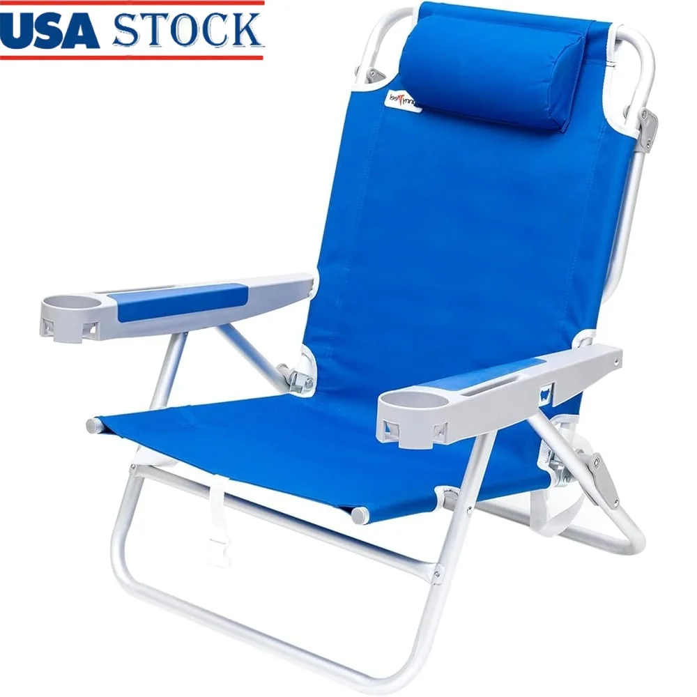 

Extra Wide Low Beach Chair 5 Position Folding Portable Camping Chair with Cup Holder Lightweight Outdoor Travel Camping Relaxing