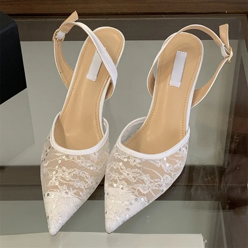 

Aneikeh/стрит, элегантные модные женские туфли-лодочки с дышащей сеткой и вышивкой, с острым носком, туфли на тонком каблуке с пряжкой и ремешком