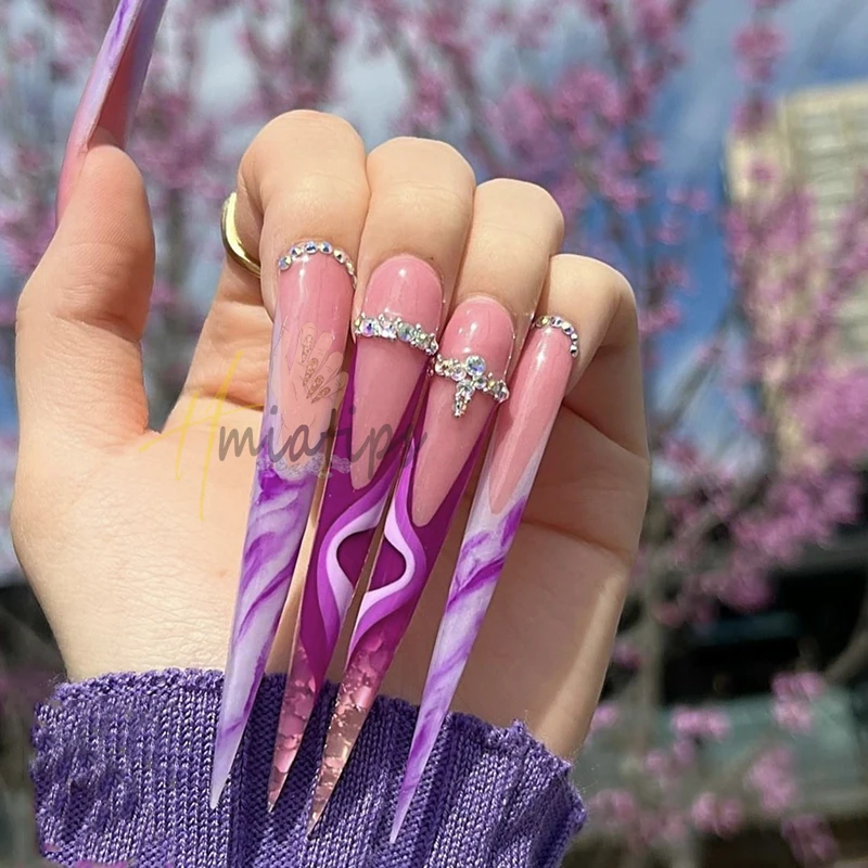 100pcs 5XL Extra Long Stiletto Acrylic Press On Fake Nails Tips Clear Artificial Half Cover False Finger Sculpted Nail Manicure