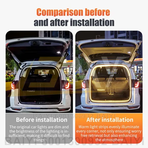 Imagen 2 del producto Tira de luces LED para brillo de maletero trasero, 12V, blanco, azul, rojo, rosa, iluminación modificada, 4m, 2m, luz Flexible impermeable, lámpara de ambiente para coche