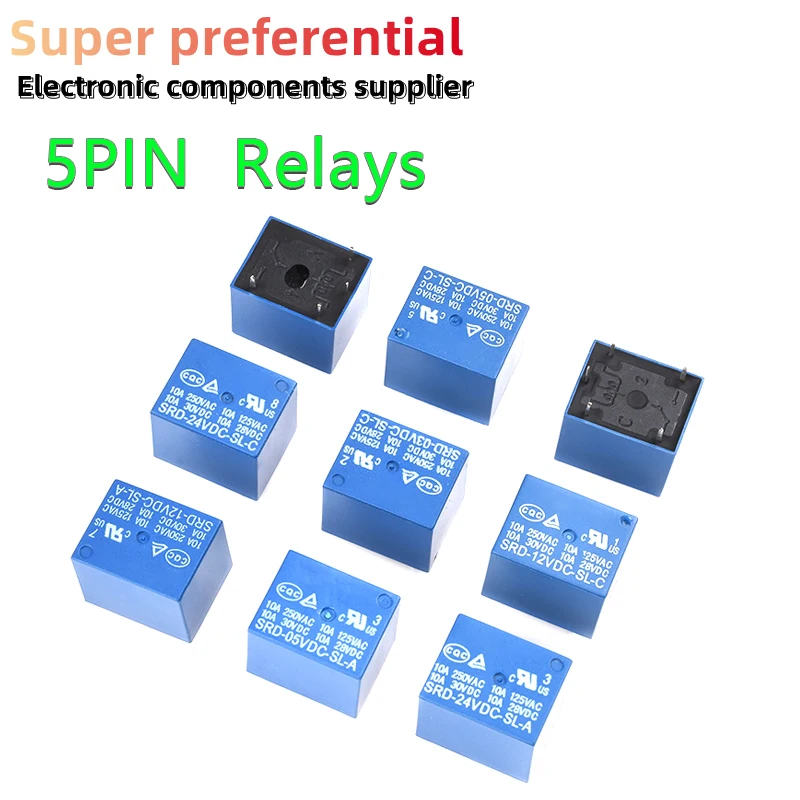 10pcs Relays SRD-03VDC-SL-C SRD-05VDC-SL-C SRD-06VDC-SL-C SRD-09VDC-SL-C SRD-12VDC-SL-C 3V 5V 6V 9V 12V 24V 48V 10A 250VAC 5PIN