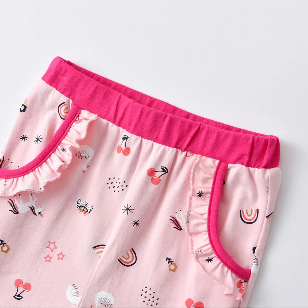 VIKITA Girls Licorne Leggings Pants Cotton Casual Trousers Toddlers Kids Cartoon Pink Leggings with Pockets Children\'s Clothing