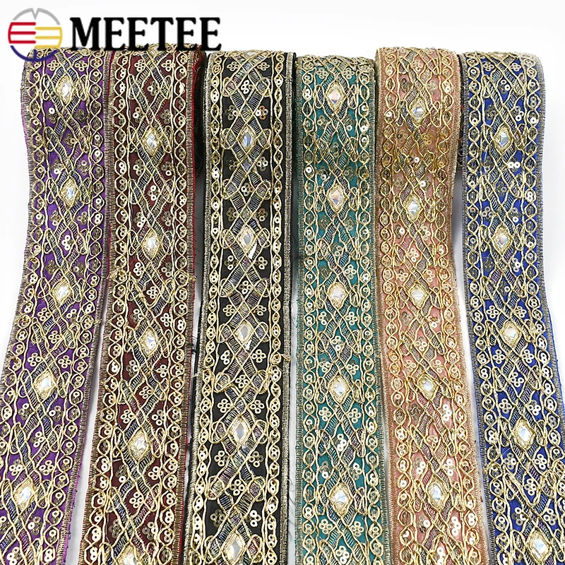 

2/5 ярдов Meetee 43 мм, вышивка, кружевная бейка, блестки, этнические ленты, декор одежды, лямки, ленты, ручная работа, швейные аксессуары