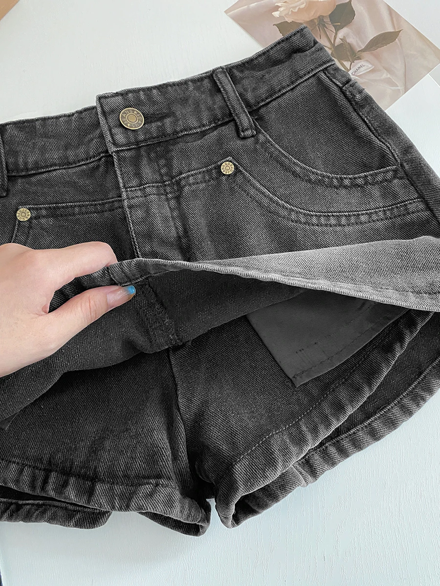 Women Gothic A-line Denim Skirt Elegant Harajuku Y2k Mini Jean Shorts Skirts Aesthetic Vintage Cowboy Skirt 2000s Clothes Summer