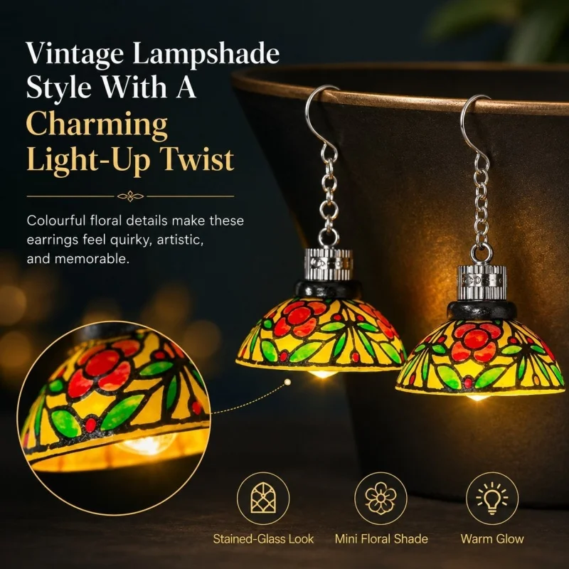 Boho Retro Powered Led Lamp Shape Drop Earrings Electric Light‑on Floral Chandelier Dangle Earrings Unique Women Jewelry Gift
