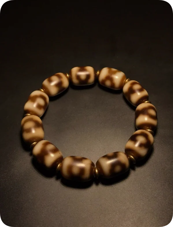 Energy Tibetan Oily Old Agate Dzi *3 Eyes* Beads Bracelet K1007