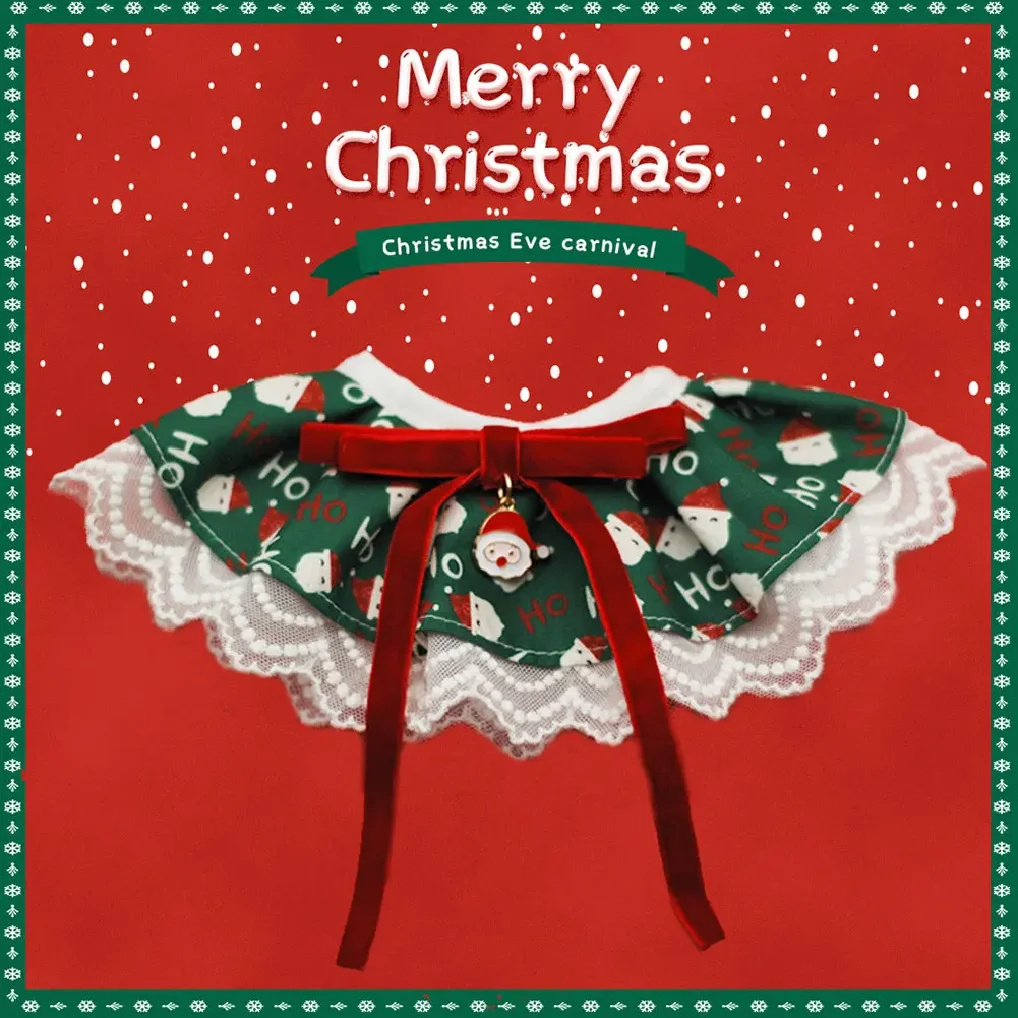 

Christmas Lace Saliva Towel With Bell Pet Bow Bib Collar Scarf Plaid Bow Pendant For Dog Cat Collar Necklace Grooming Accessory