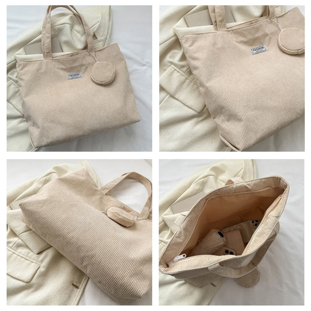 Bolso de mano de pana para mujer, Bolsa de hombro Retro, Bolsa Hobo plegable con monedero, Bolsa cuadrada informal de gran capacidad