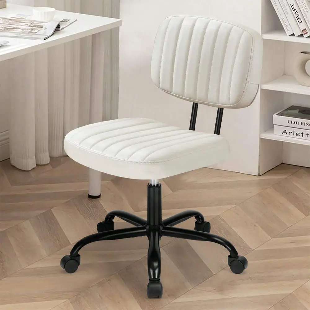 

Small Armless Office Chair PU Leather Small Desk Chair Height Adjustable Stylish Vanity Chair With Wheels Computer Chair No Arm