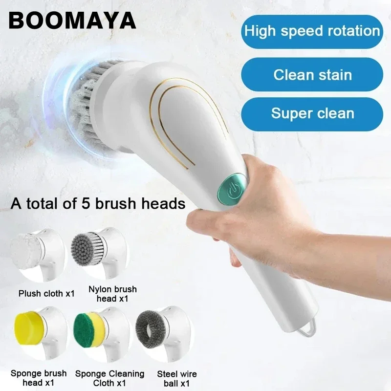 5 In 1 Electric Cleaning Brush Charging Multifunctional Bathroom Wash Kitchen Dryer VentCleaning Tool Dishwashing Brush Bathtub