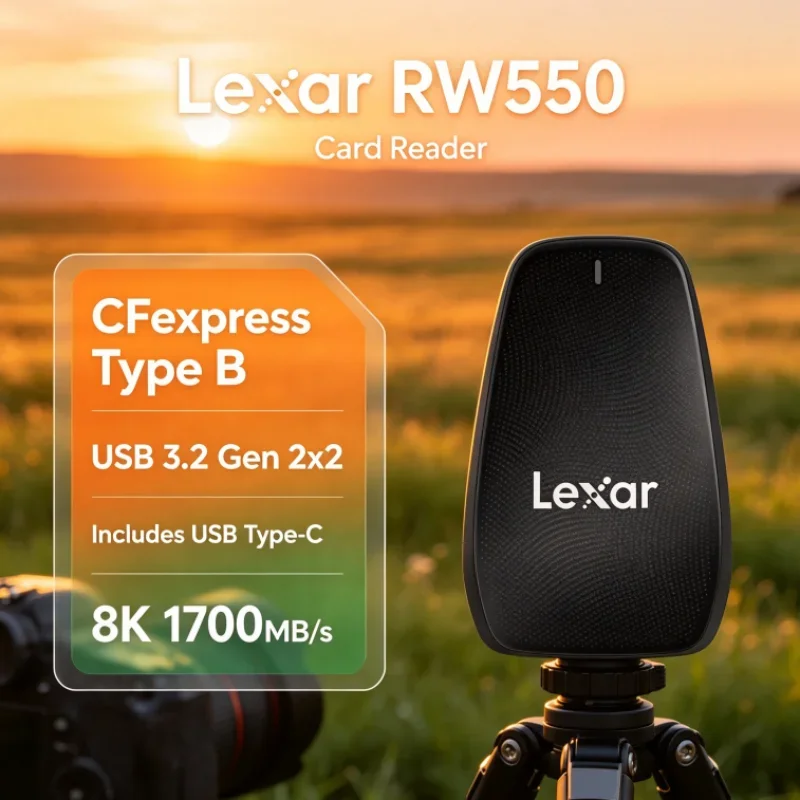 Lexar RW550 Compact USB Type-C 8K 20Gbps CFexpress Type B Reader USB 3.2 Gen 2x2 CFexpress Card Reader for Camera Data Transfer