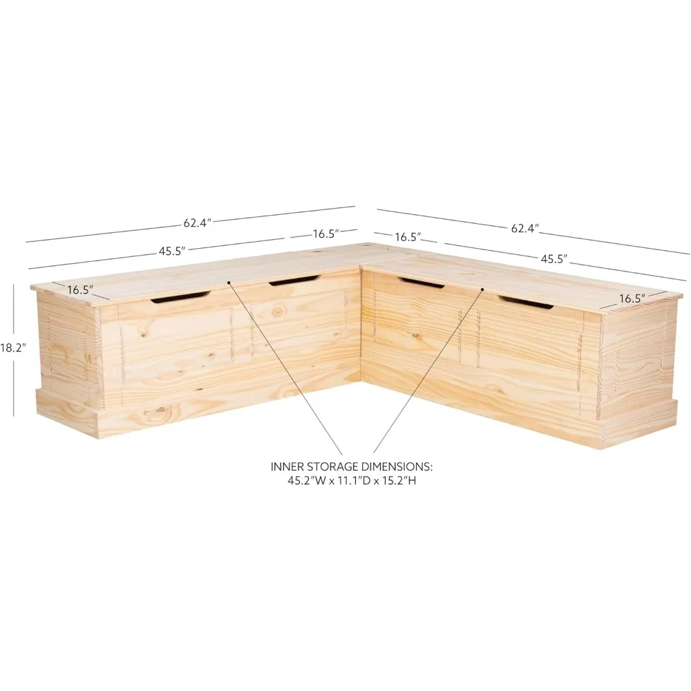 Unfinished Wood Backless Nook with Interior Storage for Extra Seating and Hidden Storage