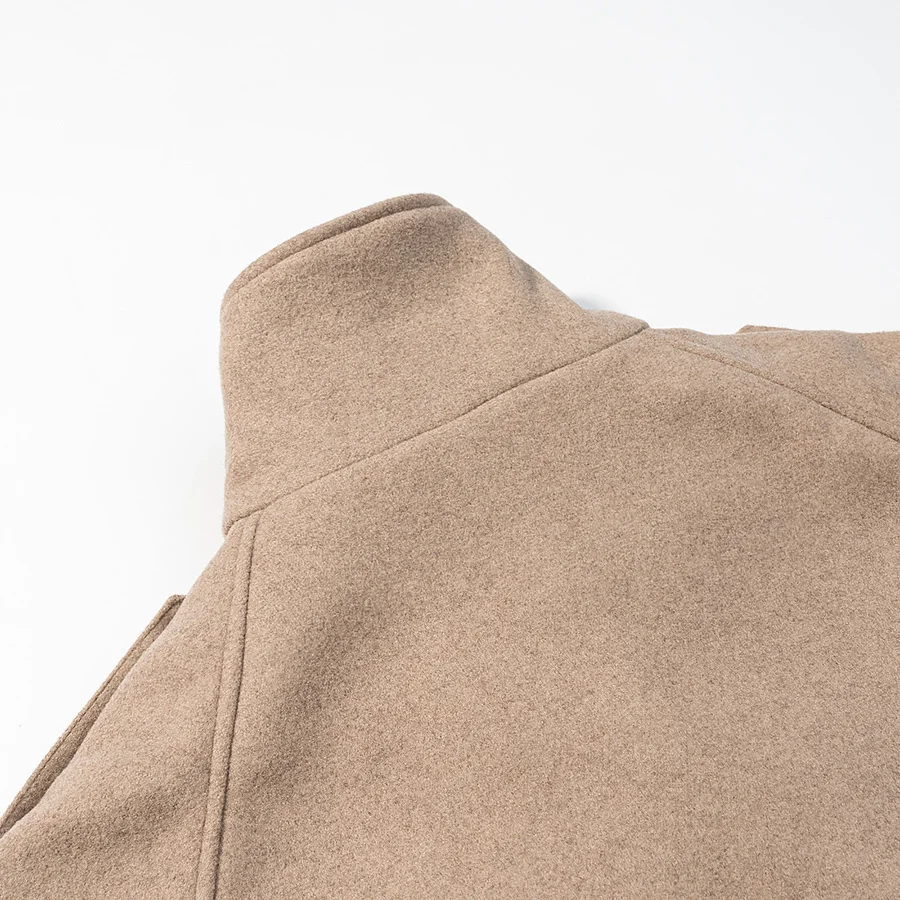 

KASLEAD New Faionable mat Double Button ort Woolen Coat for Women Street Sle Long Sve Stand Collar Outerwear
