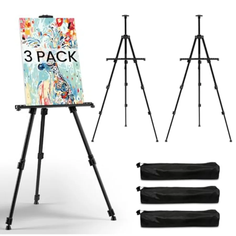 

Набор из 3 регулируемых напольных мольбертов для рисования и демонстрации, 66 дюймов, складные, алюминиевые, для вывесок и настольных холстов