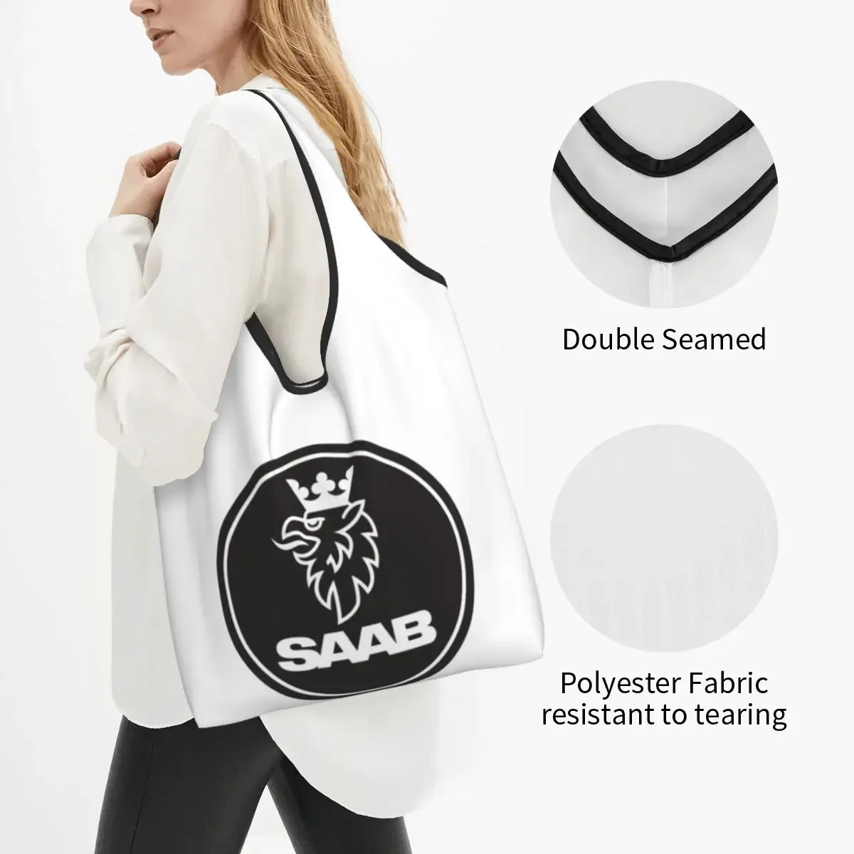 Custom Swedish Saabs Scanias Shopping Bags Women Portable Big Capacity Grocery Shopper Tote 