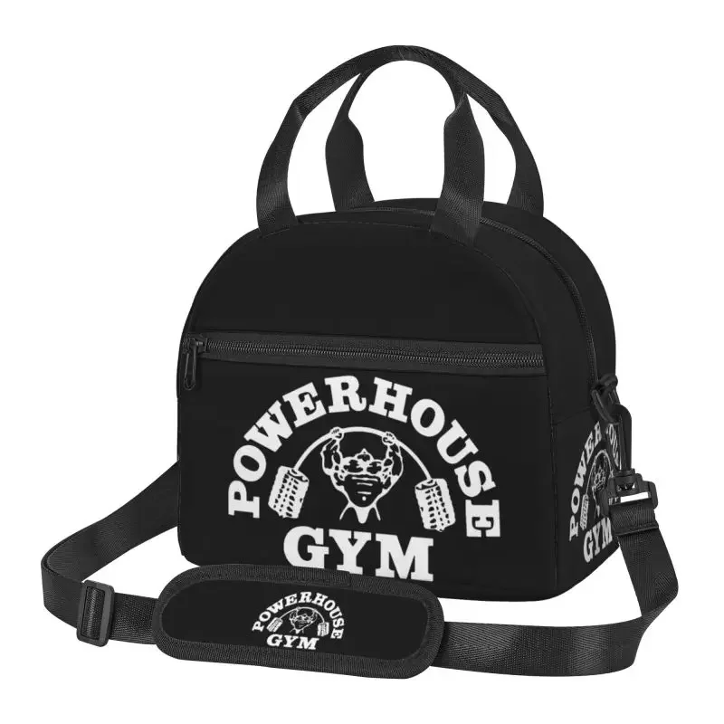 Powerhouse Gym Print Insulated Lunch Bag Portable Reusable Waterproof Thermal Bento Tote Bag with Adjustable Shoulder Strap