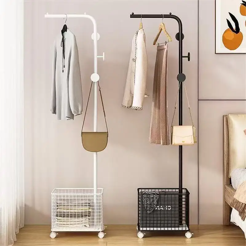 AOLIVIYA Bedroom Standing Coat Rack Floor Hat Hanger Clothing Storage Rack Luxury Basket Organizer