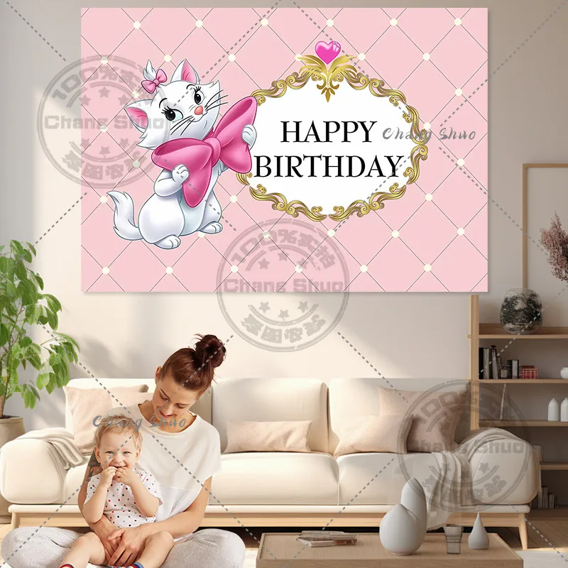 Disney Marie Aristocats Photo Backdrop Marie Cat Girls Birthday Party Baby Shower Photography Background Decor Props