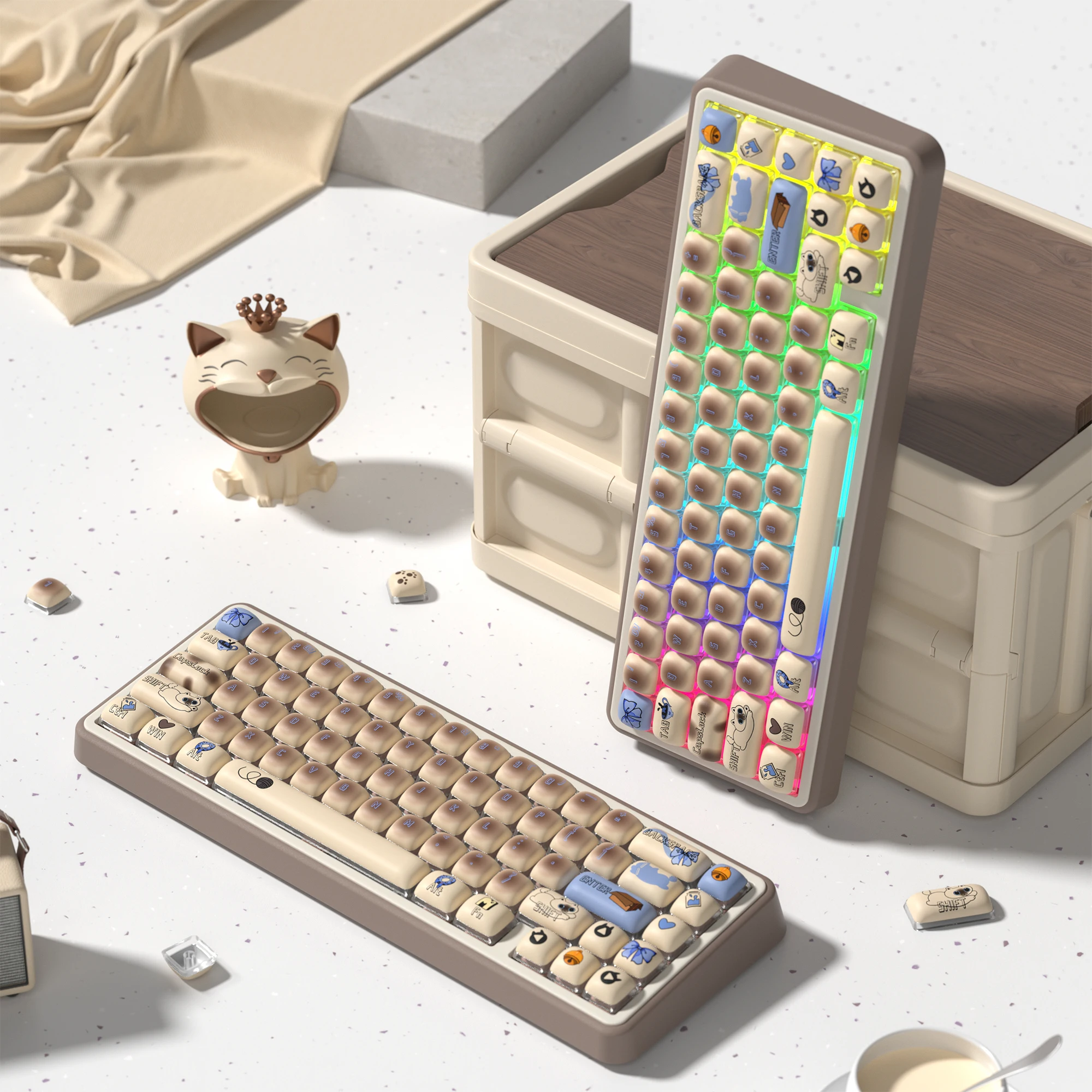

MOG Profile Custom Rounded Five Sides Dye Sublimation PBT Keycaps Milk Cat Cute Keyboard Keycaps for MX Switches Gaming Keyboard