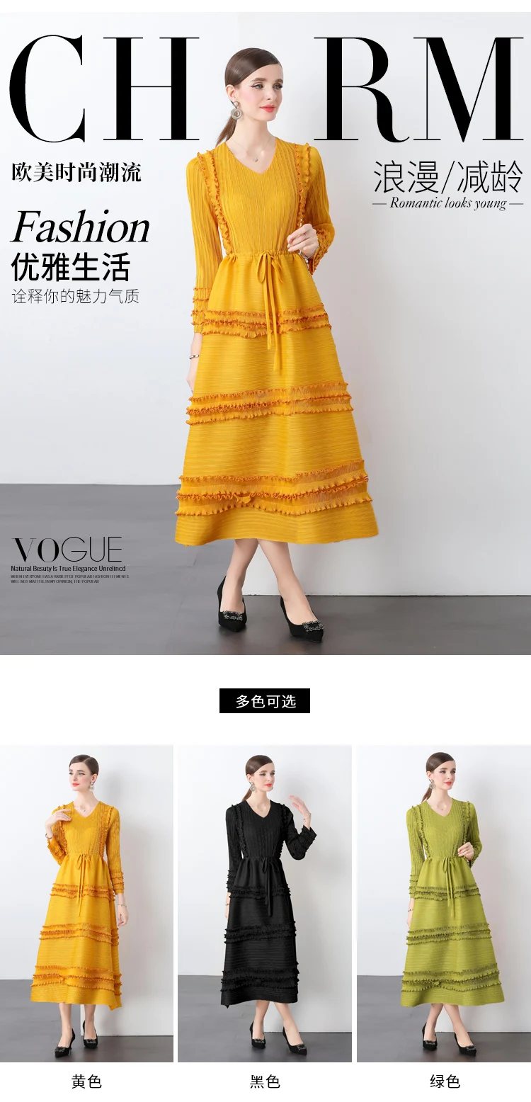 Robe anti-rides polyvalente française, ample et élégante, lanterne de tempérament, réduction de l'âge, Compression de la taille, vêtements plissés pour femmes, automne