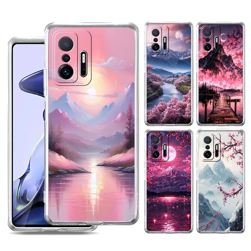 

Прозрачный чехол для телефона Xiaomi 17, 15, 14, 13, 12, 11 Ultra Poco X3 NFC F3 F6 F7 X7 X6 Pro Lite, мягкие сумки из ТПУ, розовые сумки Sunset Mountain